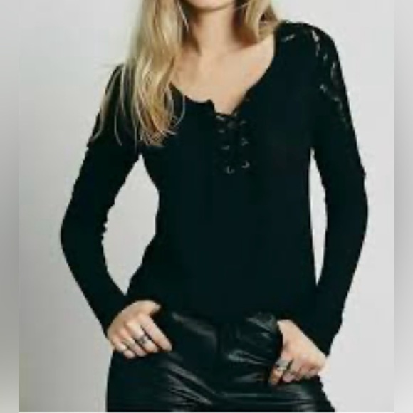 Free People Lace Tunic Black Long Sleeve Top - Picture 1 of 6